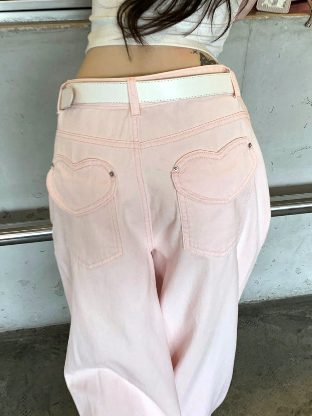 Pink Casual Women's Date Wear Wide Leg Straight Jeans - Picture 7 of 9